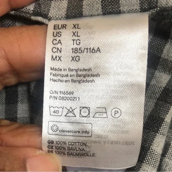 H & M Logo Men’s 100% Grey & Blk Plaid Casual Button Down Shirt Size XL NWT - Picture 13 of 14